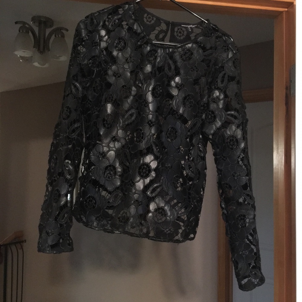 Leather look cut out shirt